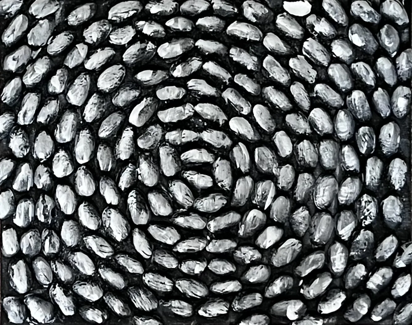 Silver seed pattern, acrylic on board