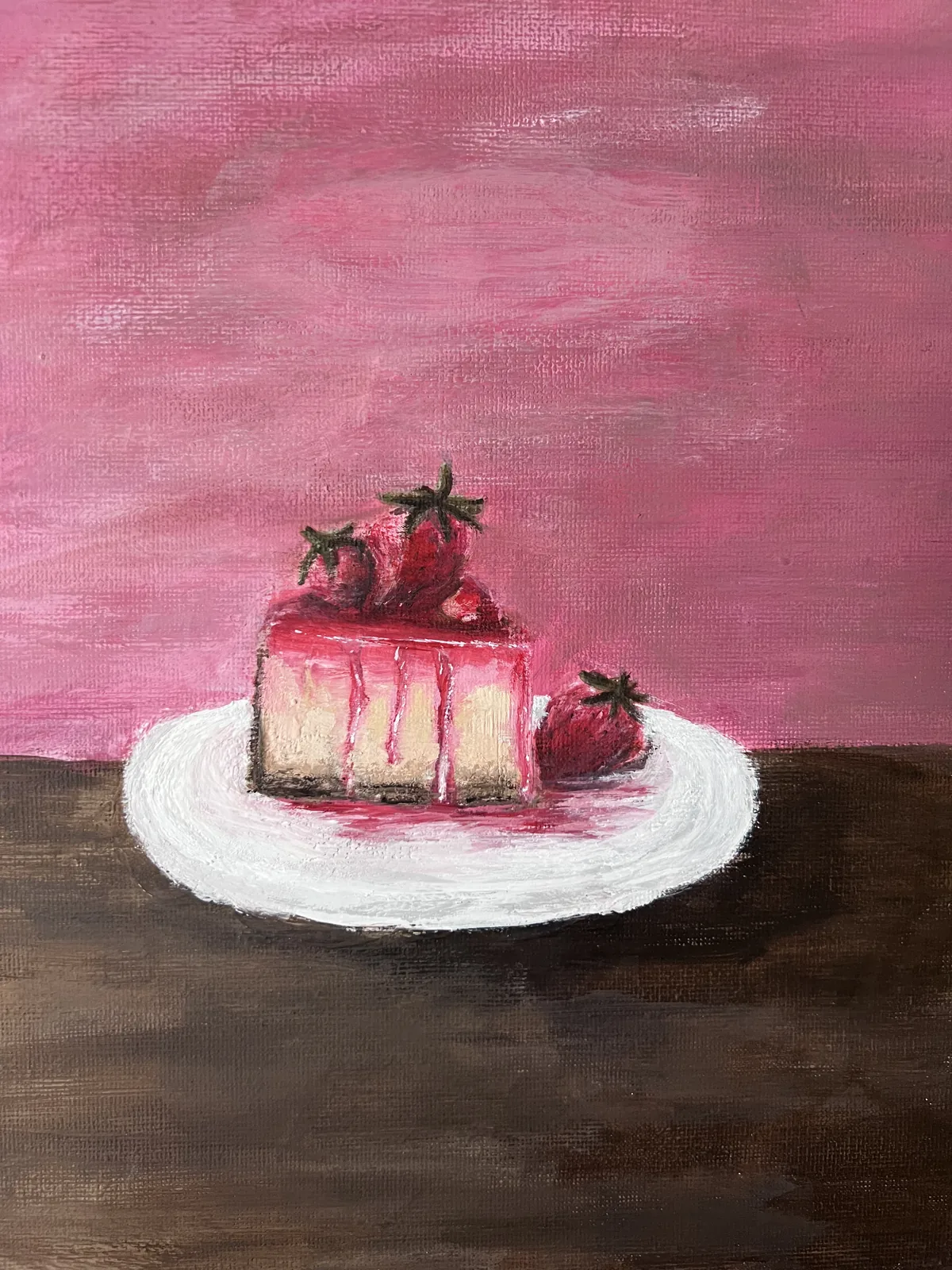 Strawberry cake still life, oil on canvas